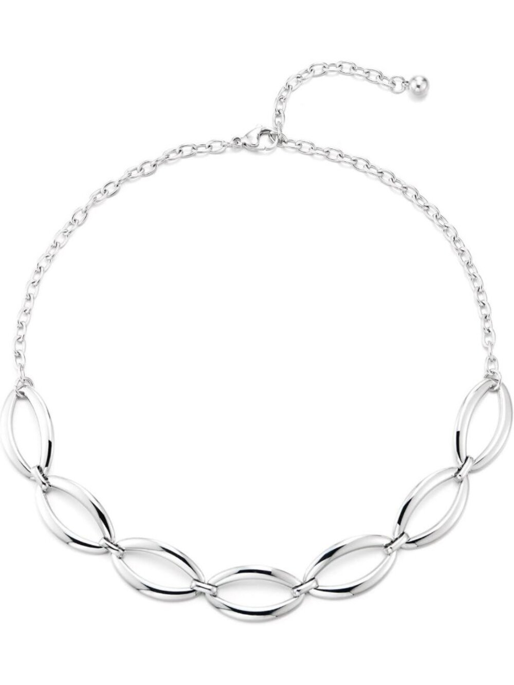 Stylish Silver-Tone Oval Link Collar Necklace | Open Chain Statement Jewelry